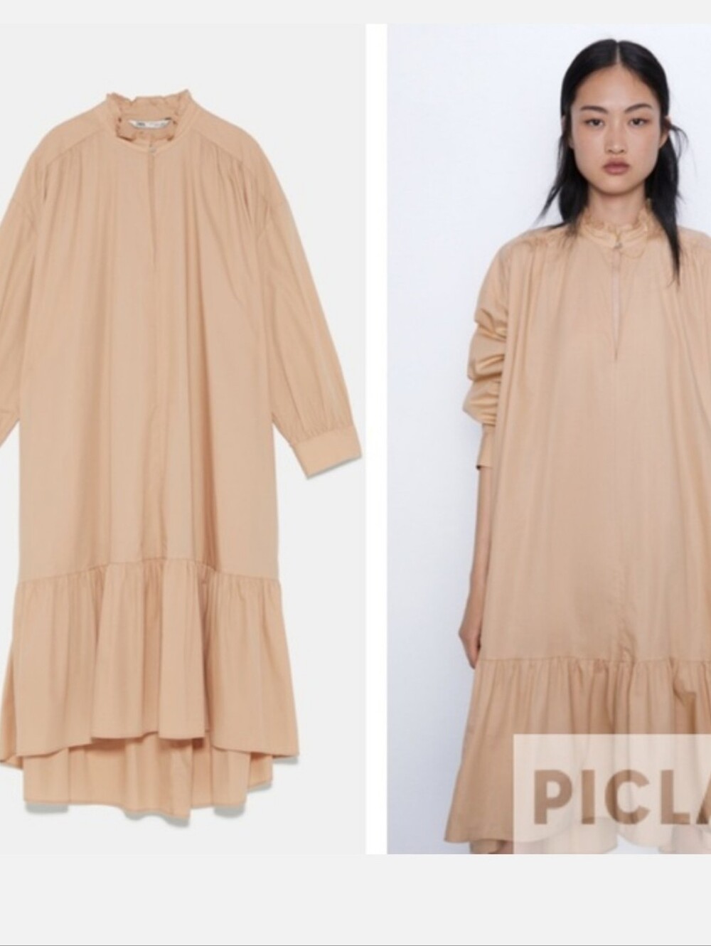 Zara Sand Color Ruffled Poplin Dress - Picture 4 of 10